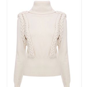 NEW Karen Millen Braid Trimmed Ivory Turtleneck XS